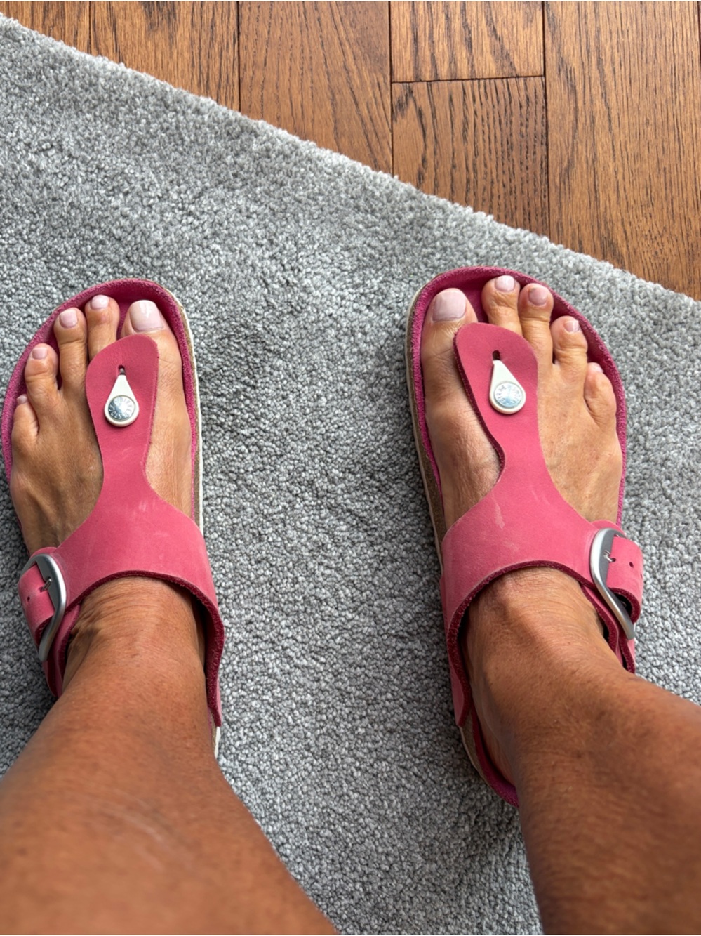 Birkenstock Pink Thong Sandals with Silver Buckle